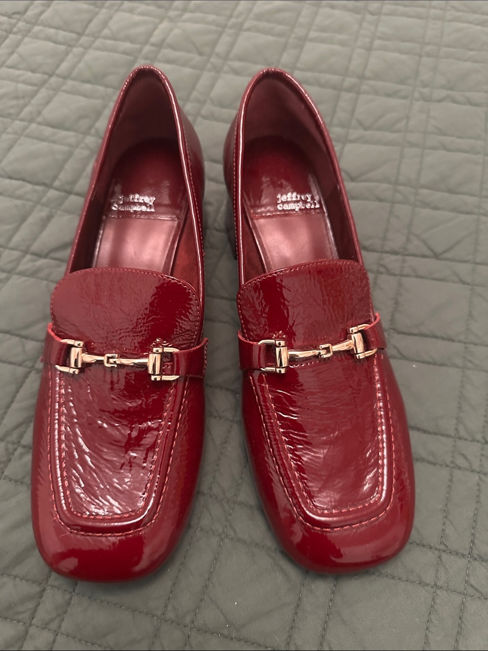 Jeffrey Campbell Women's Burgundy Patent Loafers with Gold Hardware
